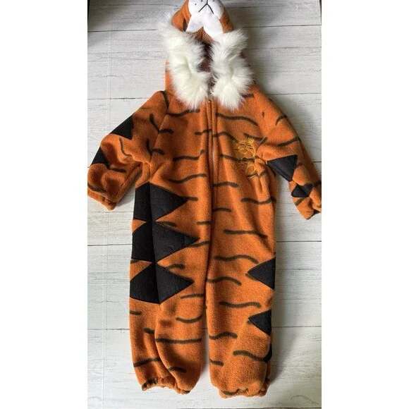 Plush Tiger Costume Sz 18-24 Mth, One Piece Zip-Up, With Hood & Tail - Picture 10 of 11